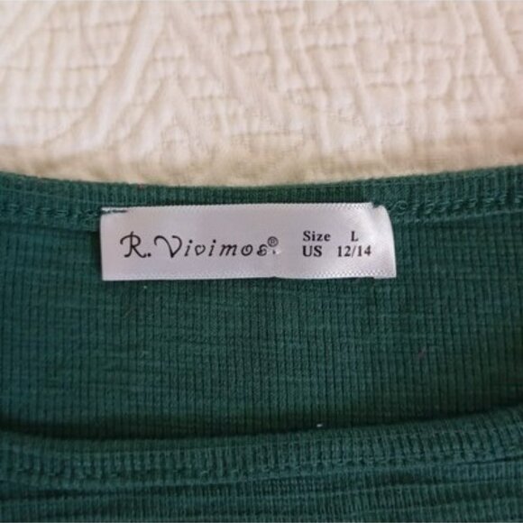 R. Vivimos Dress Green Long-Sleeve With Tie Waist Detail Size L (12/14) - Picture 2 of 11